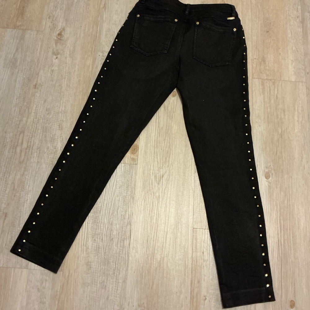 INC International Concepts Black Skinny Jeans with Gold Stud Side Trim